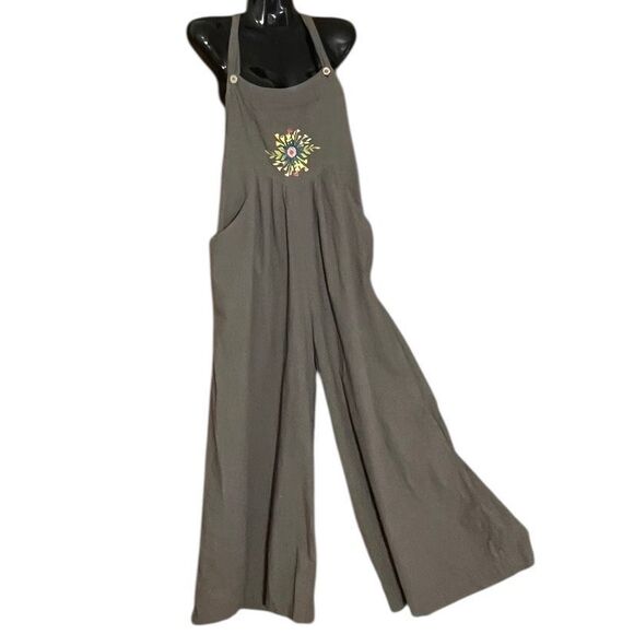 Natural Life Wide Leg Carrington Embroidered Detail Jumpsuit Overalls - Picture 2 of 11